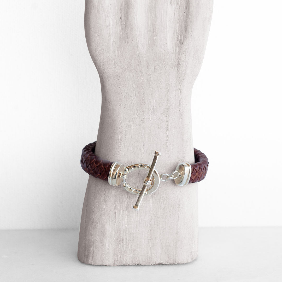 Aristo - Sterling Silver Brown Leather Horseshoe Bracelet