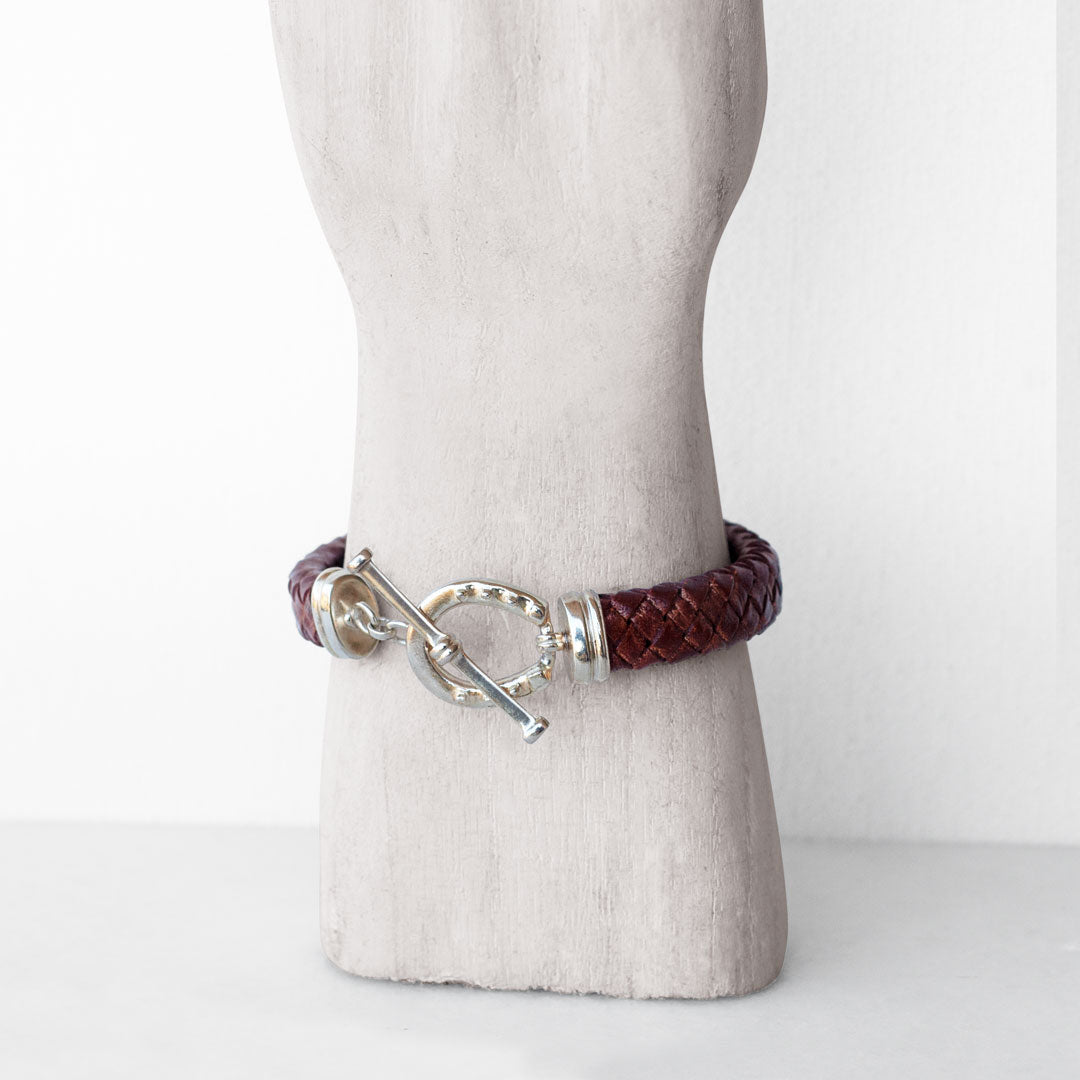 Aristo - Sterling Silver Brown Leather Horseshoe Bracelet