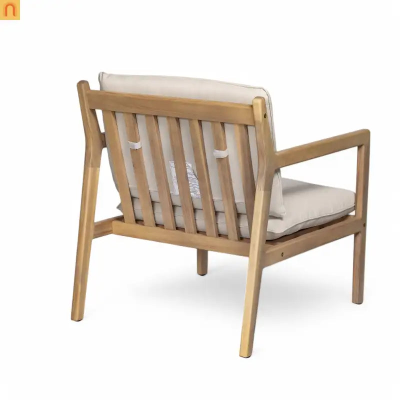 Armchair Outdoor Acacia Wood Cushioned Set of 2 Light Teak Finish