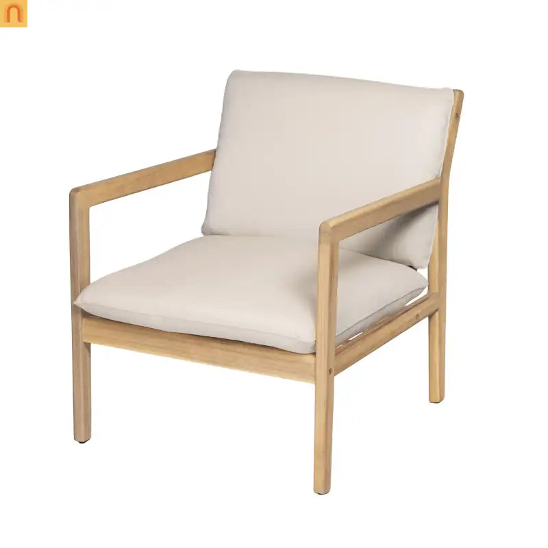 Armchair Outdoor Acacia Wood Cushioned Set of 2 Light Teak Finish