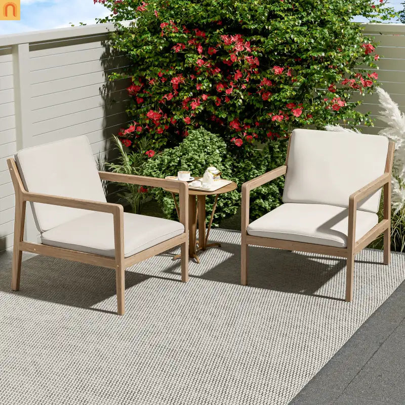 Armchair Outdoor Acacia Wood Cushioned Set of 2 Light Teak Finish
