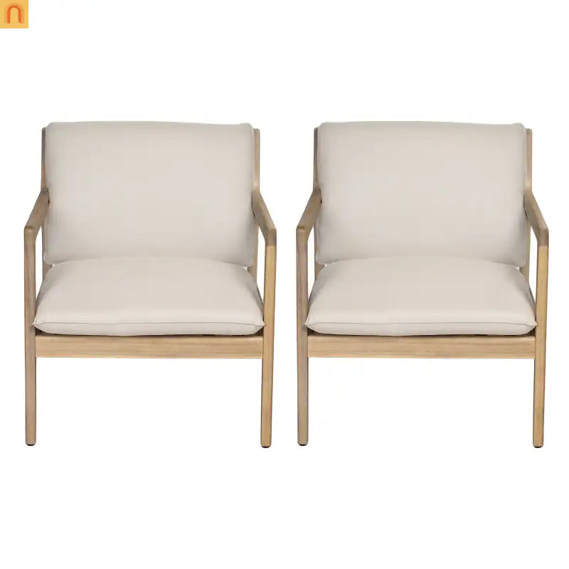 Armchair Outdoor Acacia Wood Cushioned Set of 2 Light Teak Finish