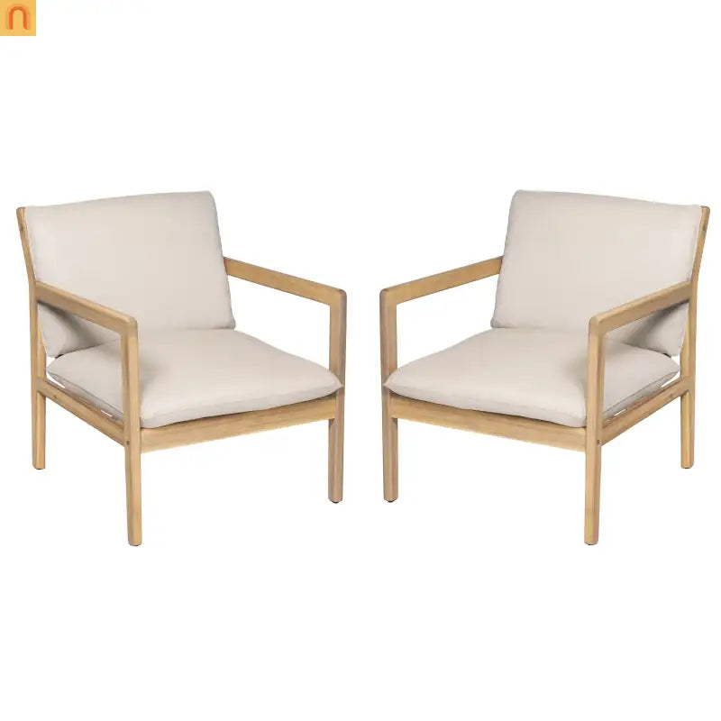 Armchair Outdoor Acacia Wood Cushioned Set of 2 Light Teak Finish