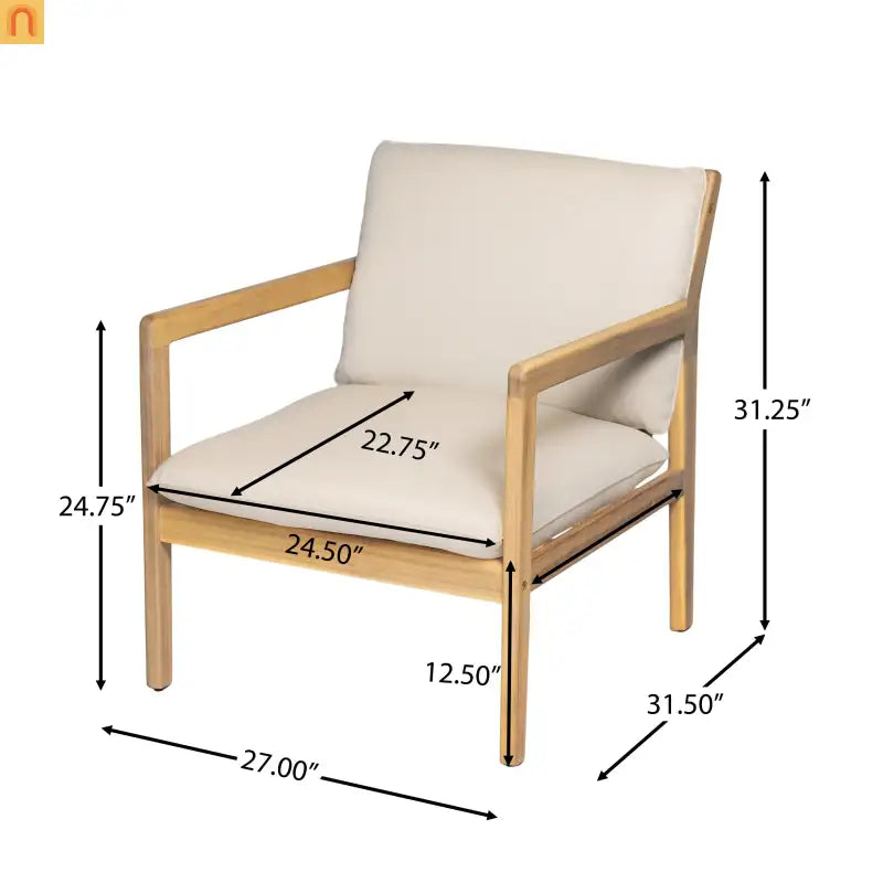 Armchair Outdoor Acacia Wood Cushioned Set of 2 Light Teak Finish