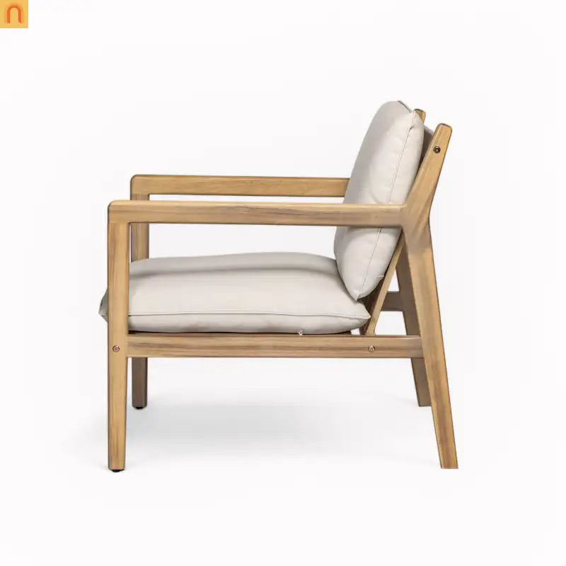 Armchair Outdoor Acacia Wood Cushioned Set of 2 Light Teak Finish