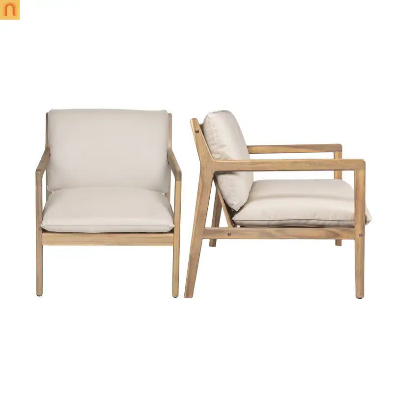 Armchair Outdoor Acacia Wood Cushioned Set of 2 Light Teak Finish