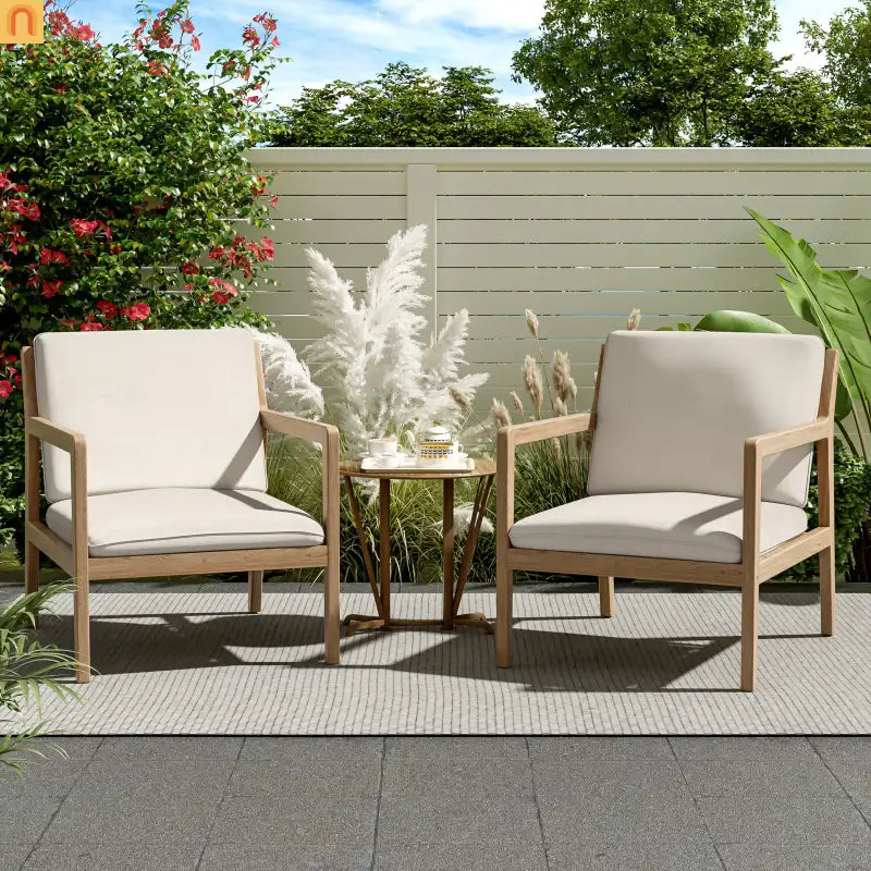 Armchair Outdoor Acacia Wood Cushioned Set of 2 Light Teak Finish