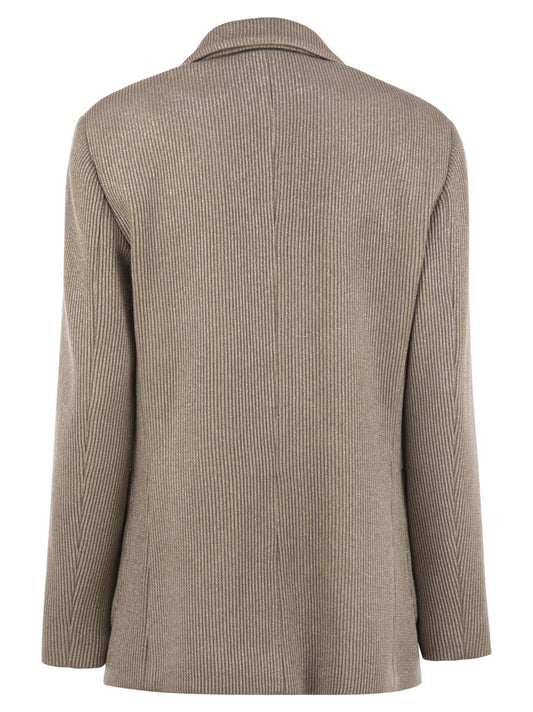 Brunello Cucinelli Women Sparkling English Rib Cotton And Viscose Knitted Jacket With Monili