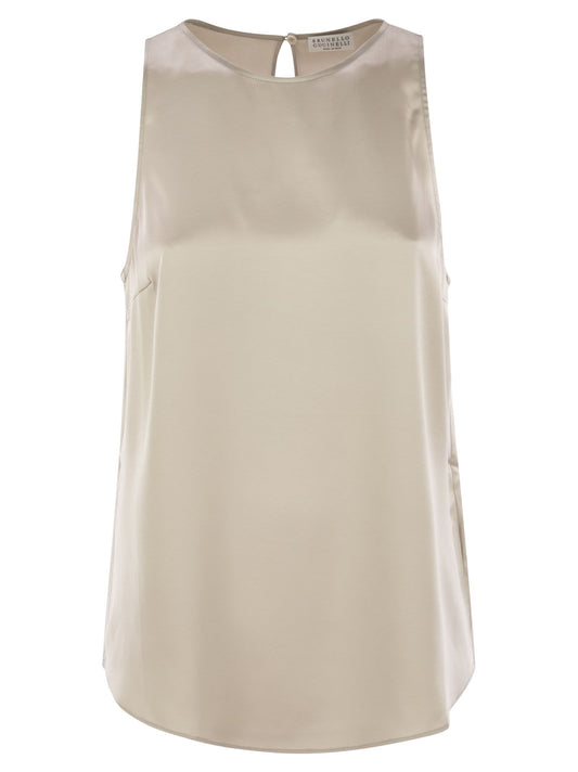 Brunello Cucinelli Women Stretch Silk Satin Top With Jewellery