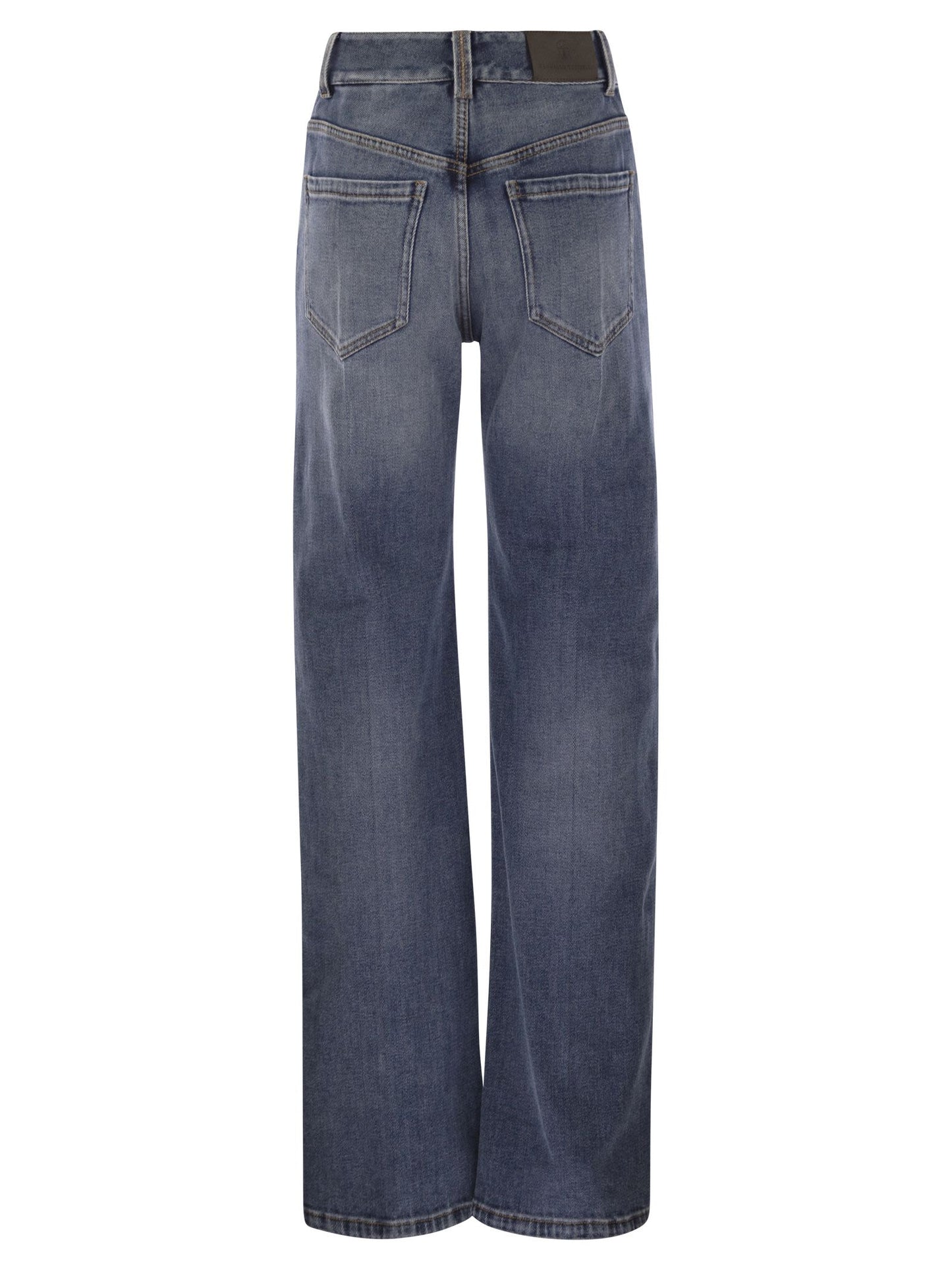 Brunello Cucinelli Women Contemporary Loose Trousers In Comfort Cotton Denim With Jewellery