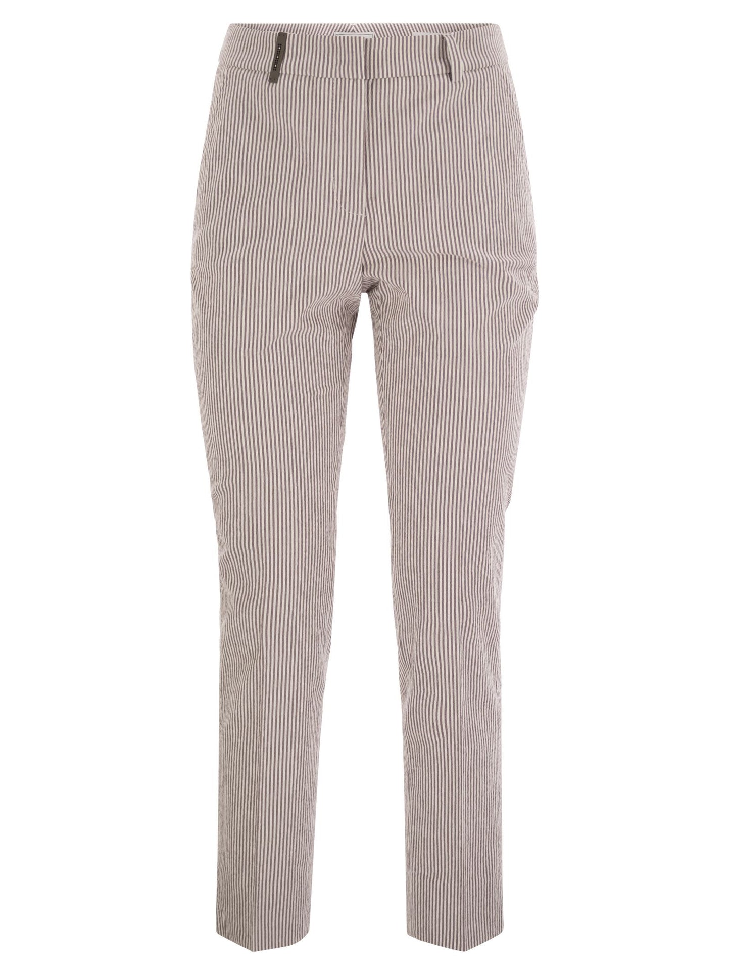 Peserico Women Seersucker Cotton Cigarette Trousers
