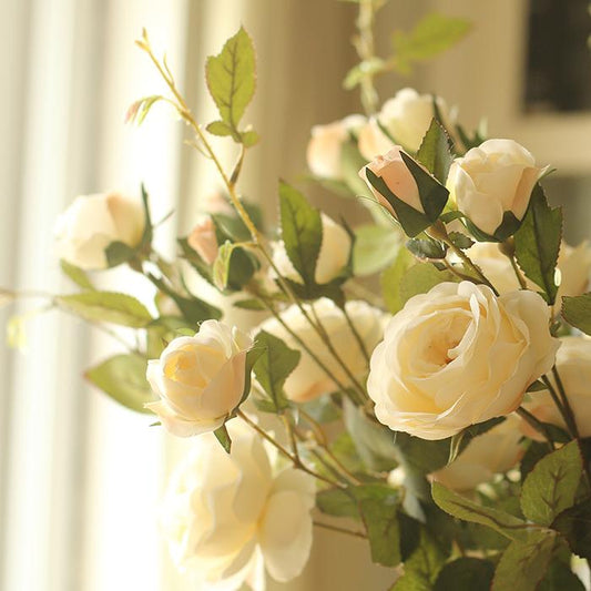 Artificial Flower Silk Rose Flower Bloom and Bud Stem in White 39" Tall