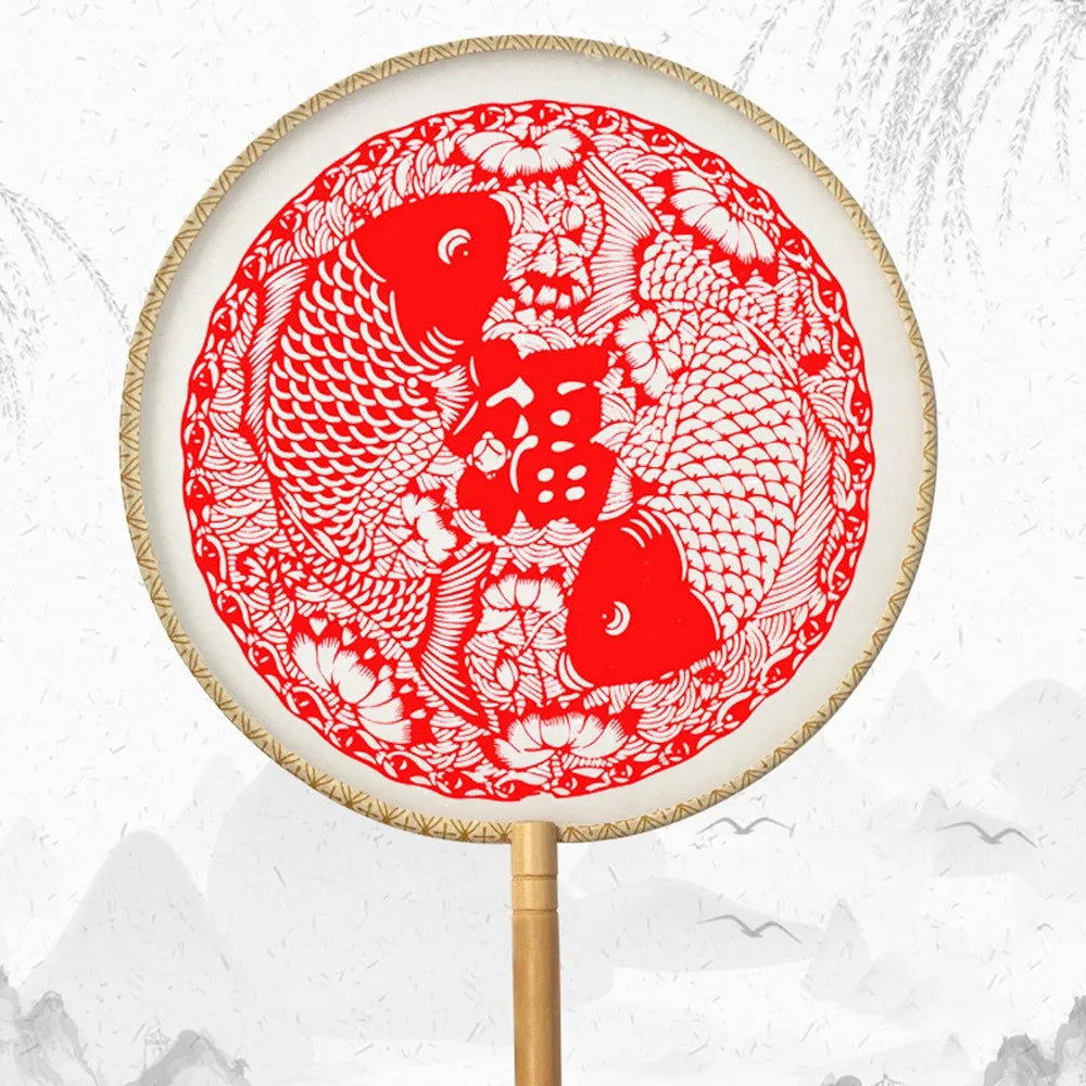 Chinese Paper-Cut Bamboo Silk Handheld Fan with Tassel