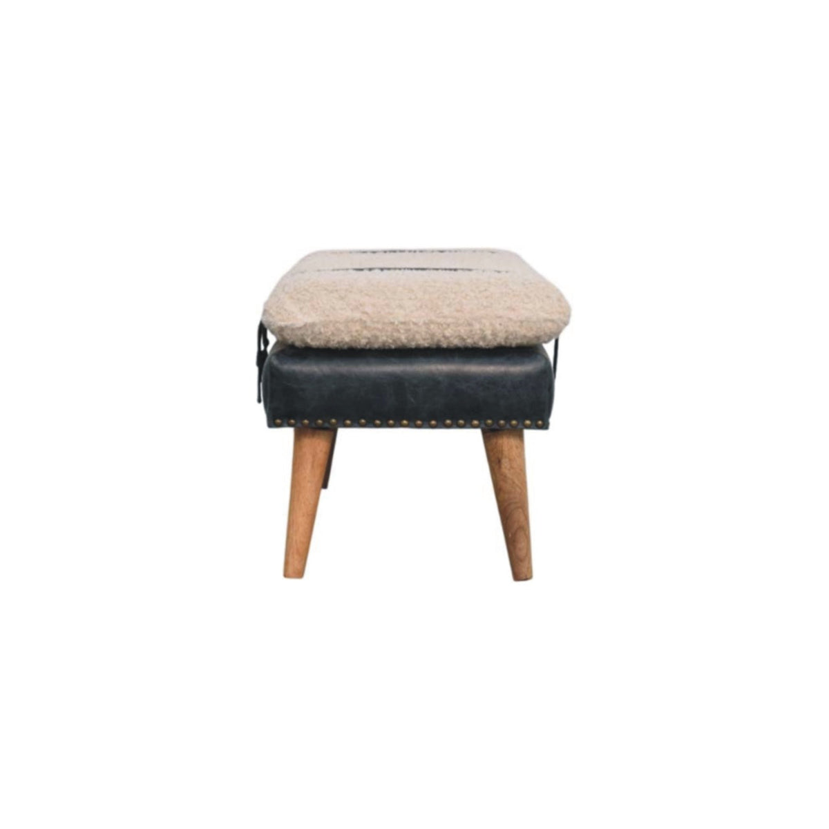 The Calder Bouclé & Buffalo Leather Bench — Oak