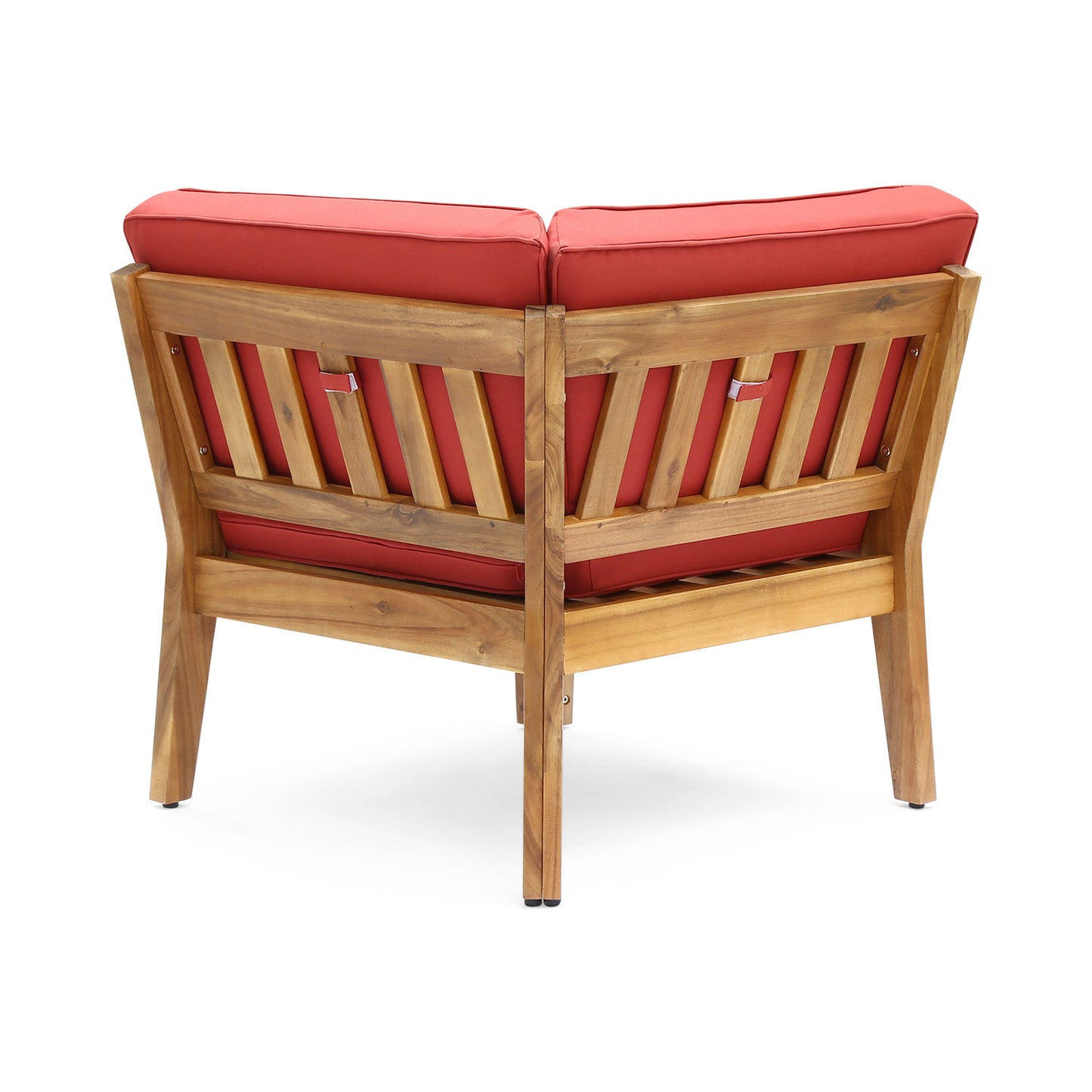 Sofa Sectional Outdoor Curved Acacia Wood Teak Finish Red Cushions 8seater