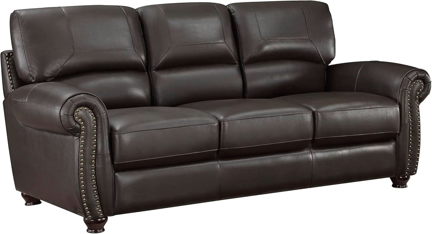 Dark Brown Top Grain Leather Sofa Set With Loveseat