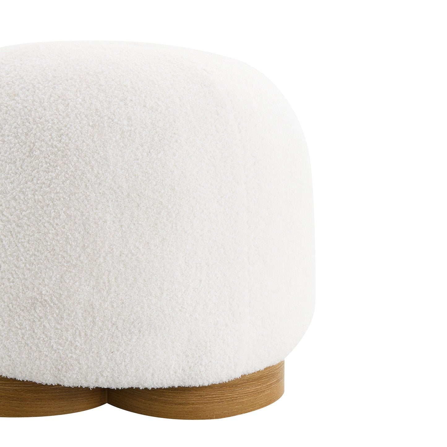 Round Soft Teddy Fabric Upholstered Ottoman With Metal Accents