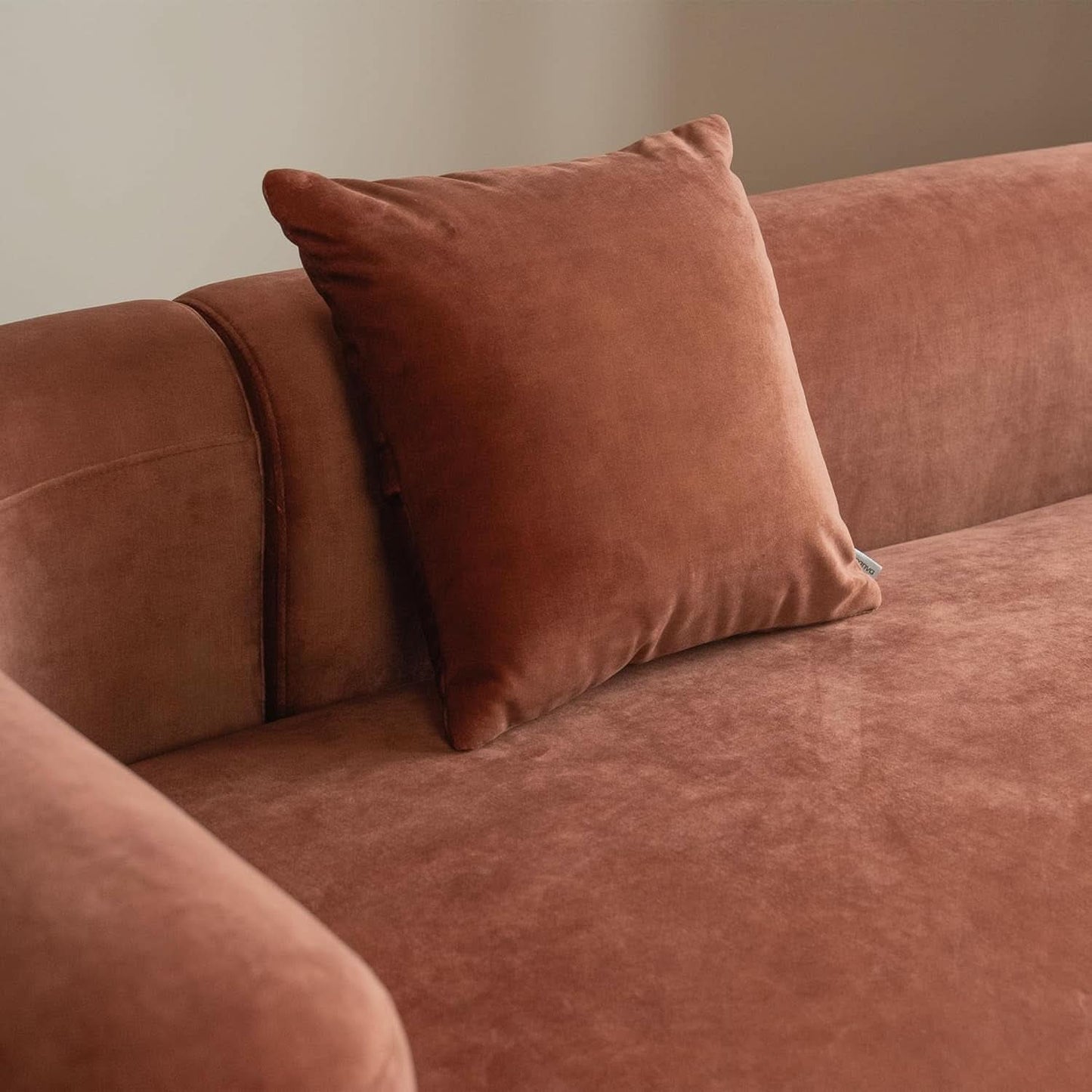 ** Modern Velvet 3-Seater Sofa in Tangerine with Curved Back Design
