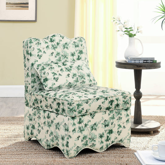 Dining Chair Flannelette Floral Green Armless Wood Frame 25x26x35 In