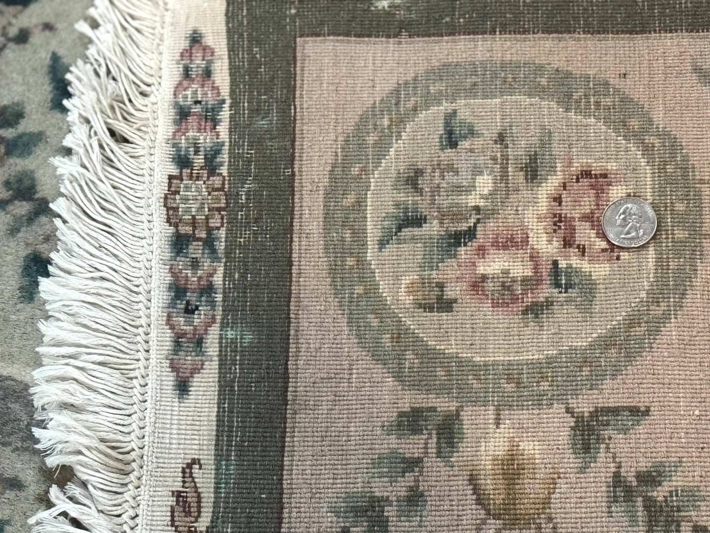 Pak Persian Rug 9x12, Wool with Silk Highlights, European Design, Floral, Green
