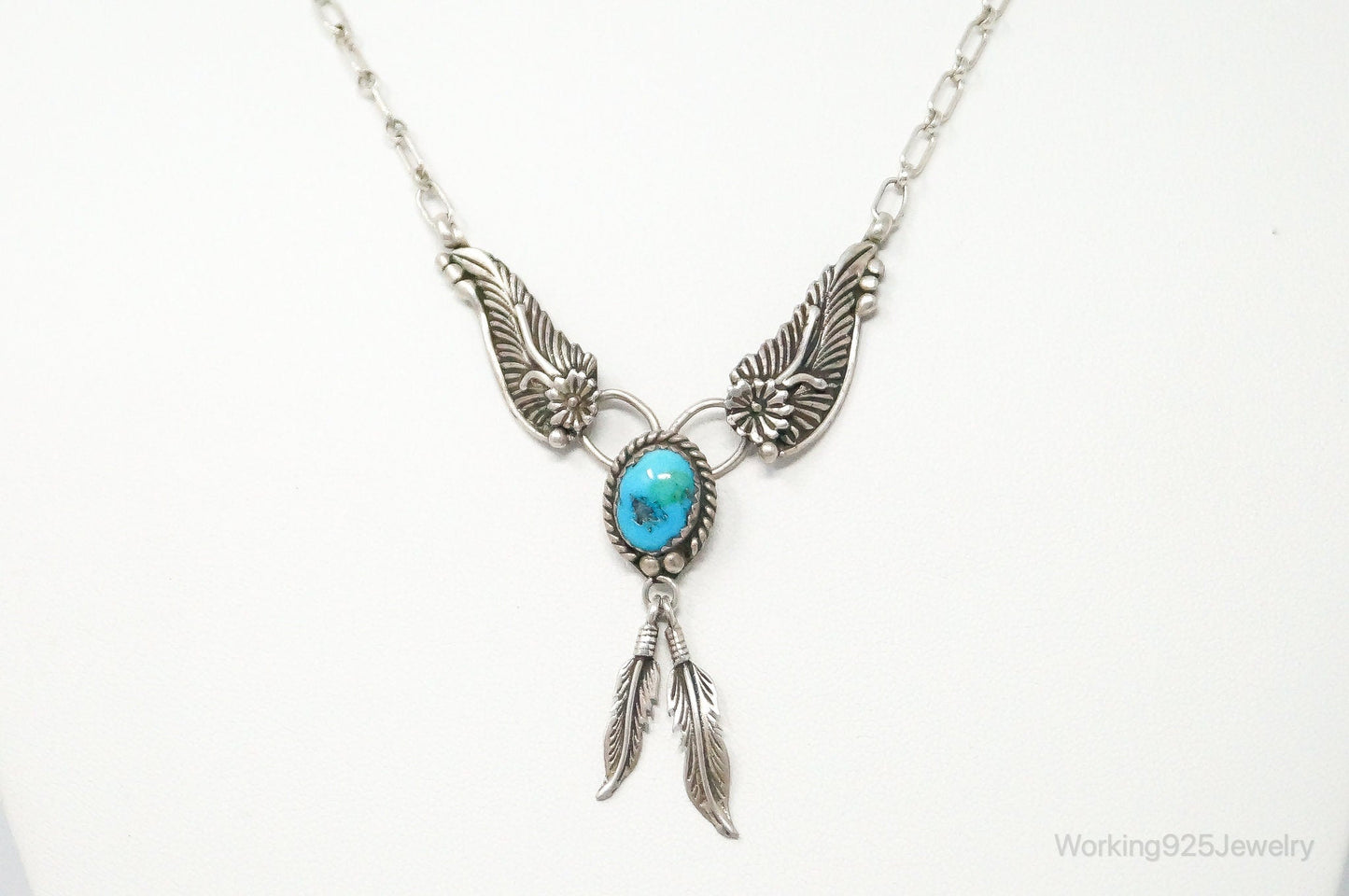 Vintage Native American Unsigned Turquoise Sterling Silver Necklace