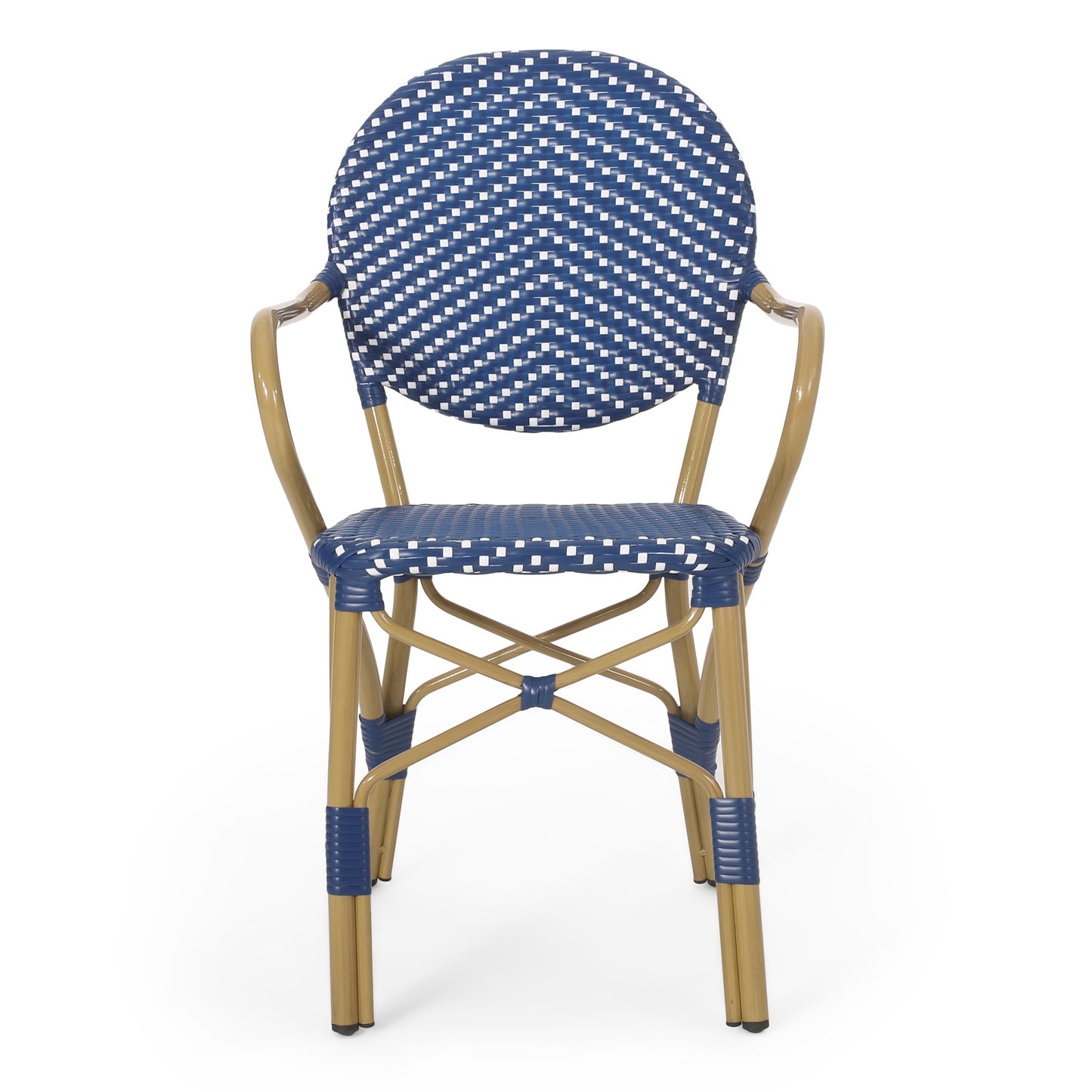 Outdoor PE Rattan and Aluminum 3 Piece French Bistro Set, Dark Teal & White,