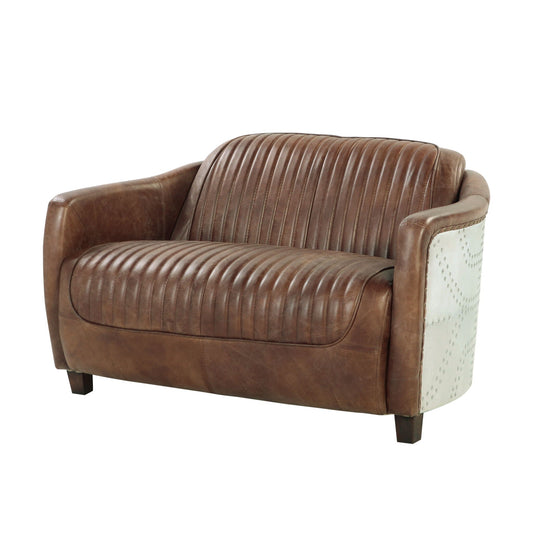 Brancaster Grain Leather Loveseat - Brown