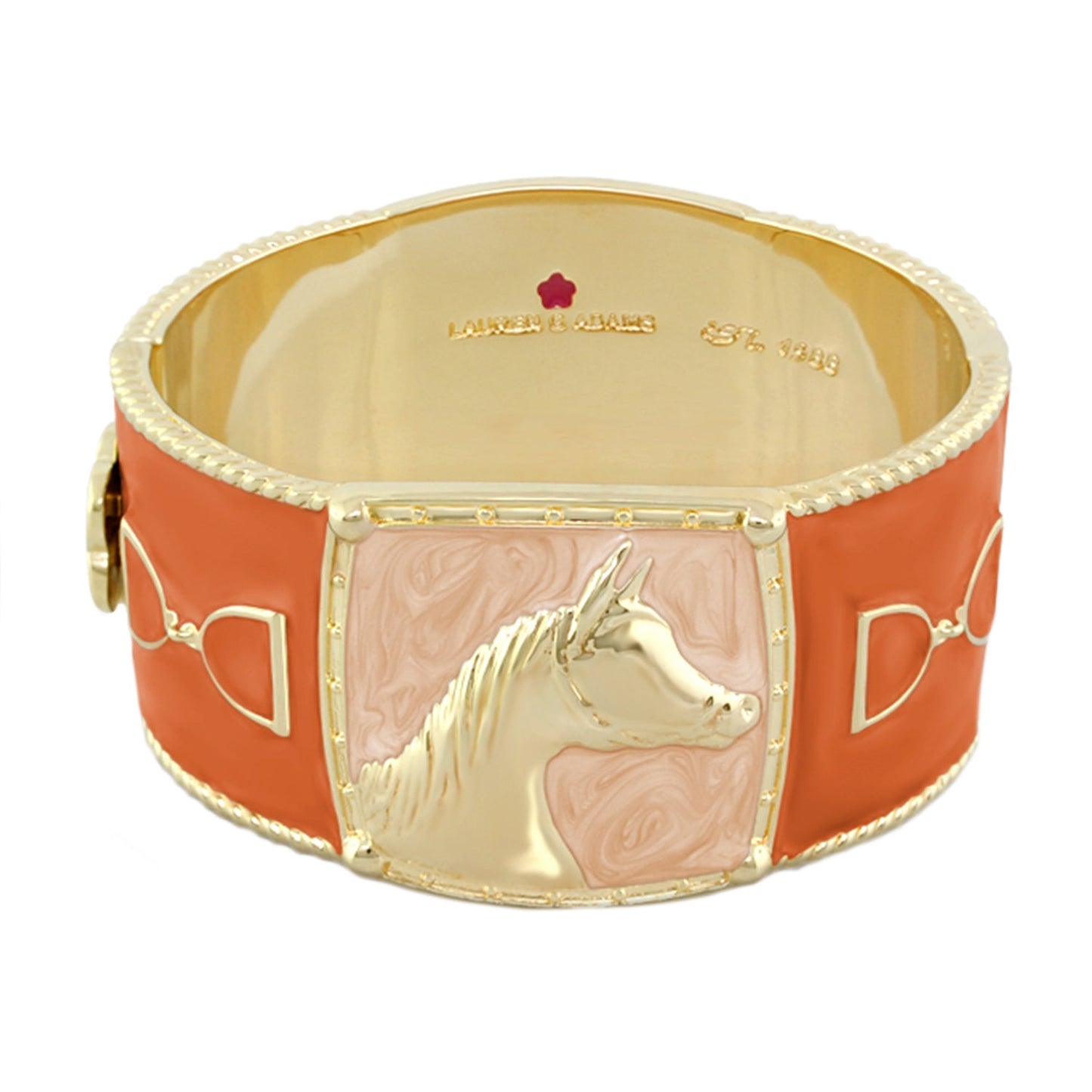Pink Label Equestrian Bangle In 18K Gold Plated Brass With Hand Painted Orange Enamel