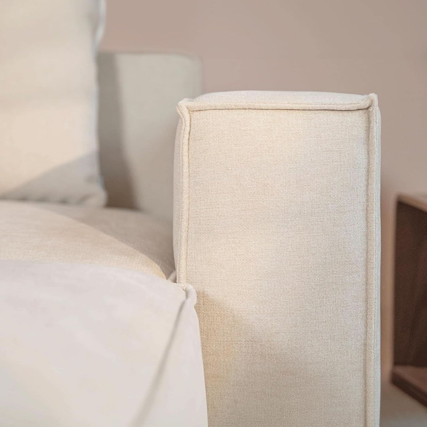 Modular Sectional Sofa Set Linen Cream With Ottoman And Chaise