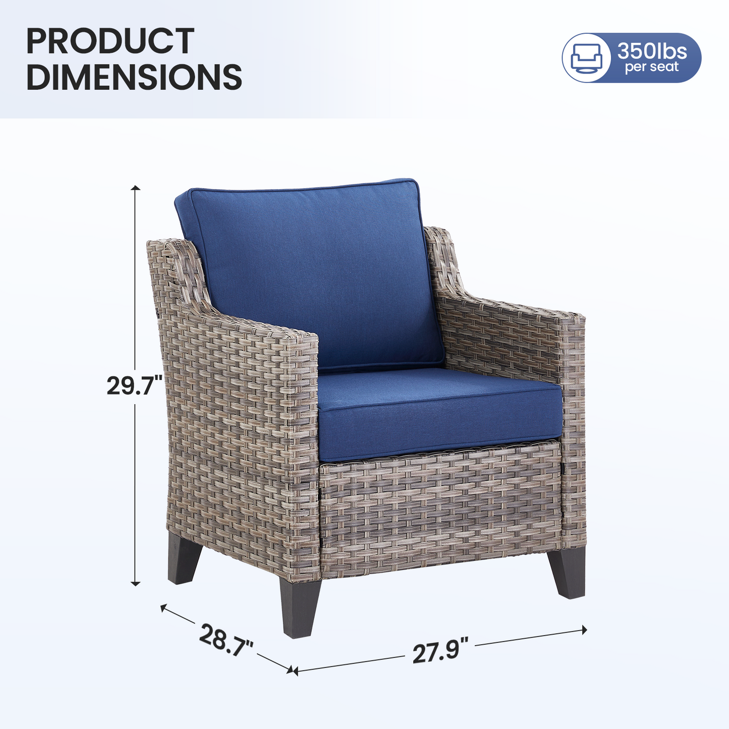 Outdoor Lounge Chair Set Wicker Blue Sloped Armrest 4 in Cushion 2 Piece