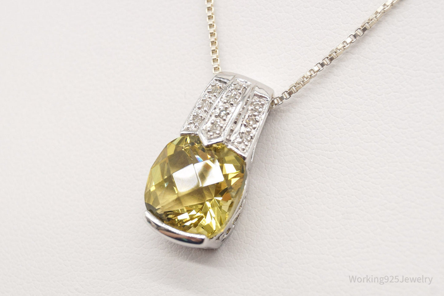 Vintage Designer Yellow & White Cubic Zirconia Sterling Silver Necklace