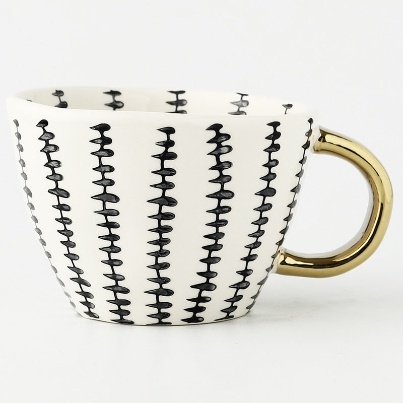 Lechsi Hand Painted Gold Handle Ceramic Mugs