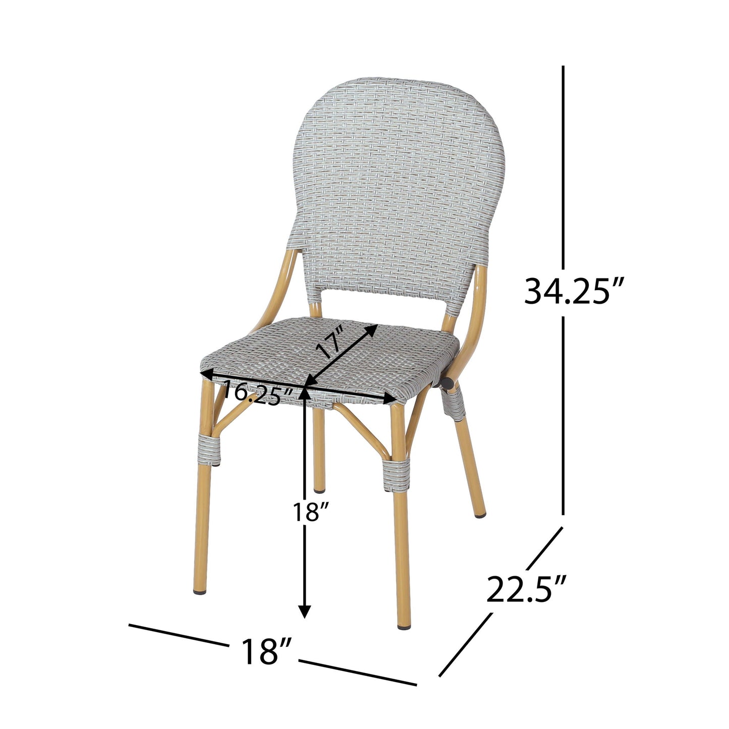Outdoor Rattan And Aluminum Armless French Bistro Chairs (Set of 2) - Dark Gray