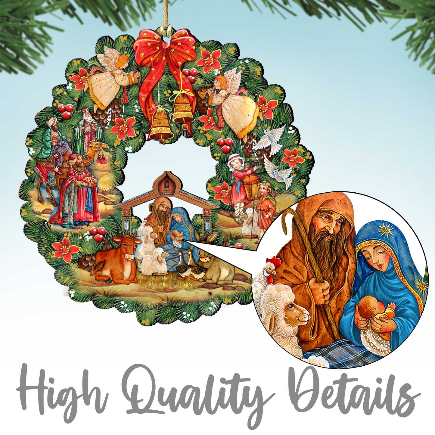 Santa's Skiing Adventure Wooden Ornaments by G. Debrekht - Christmas Santa Snowman Decor - 8691403