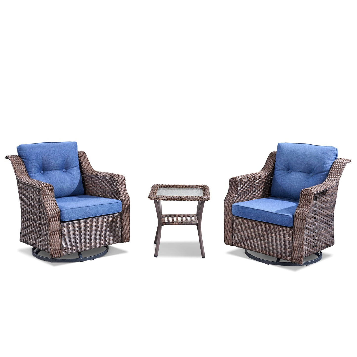 Outdoor Conversation Set PE Rattan Blue 3-Piece Seats 2 with Side Table