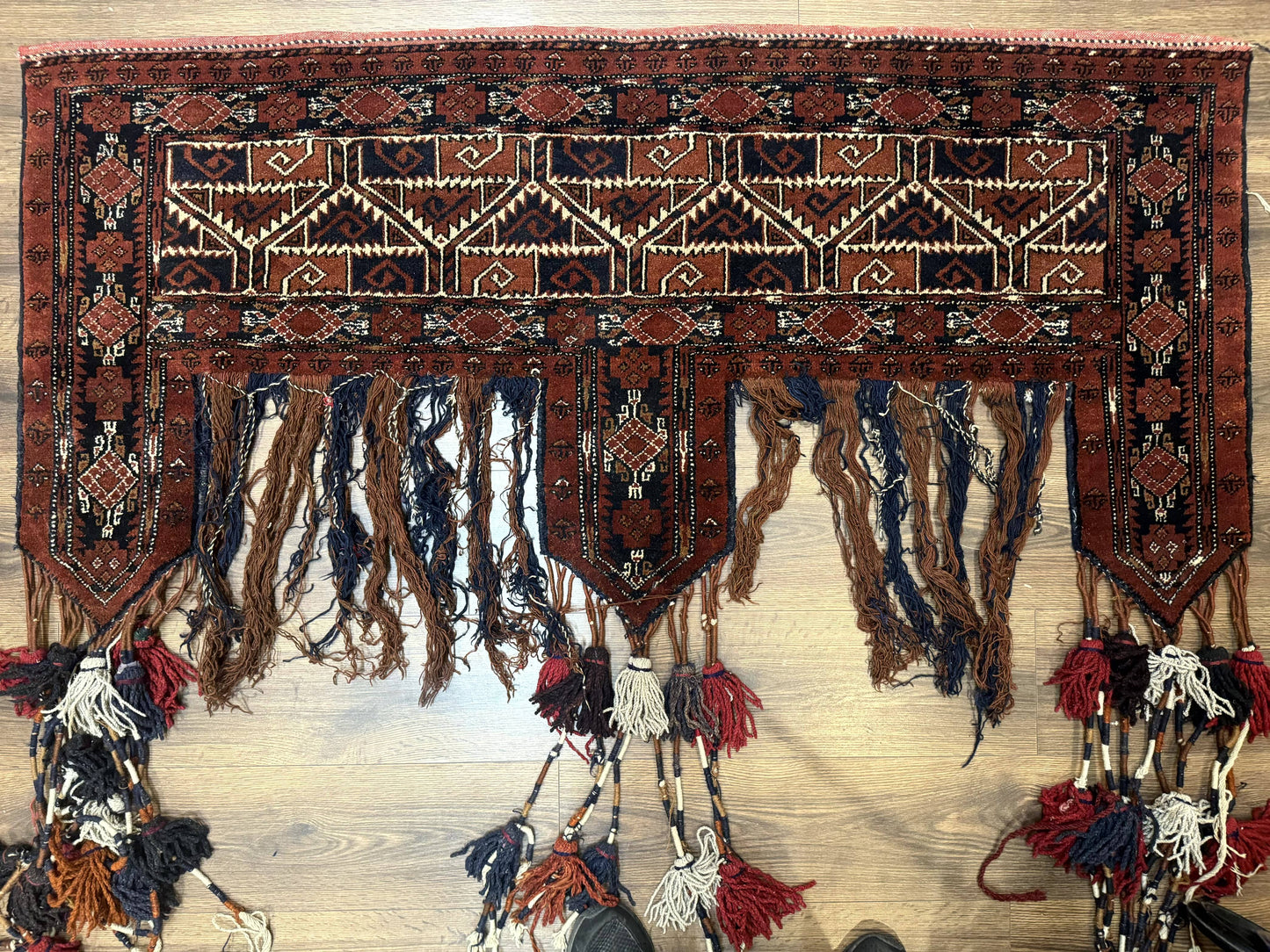 Antique Afghan Beshir Tent Header Textile Rug, Tribal Collectible, Wool