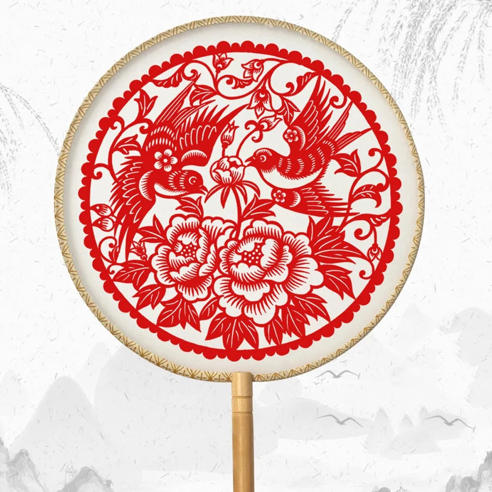 Chinese Paper-Cut Bamboo Silk Handheld Fan with Tassel