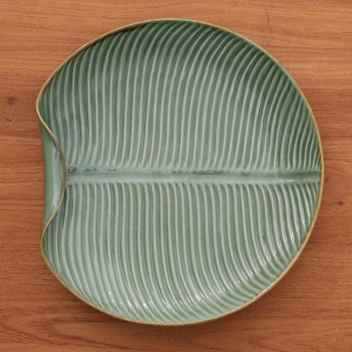 The Palm House Banana Leaf Serving Platter — Glazed Green Ceramic
