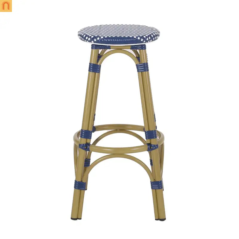 Bar Stool Set French Backless Pe Rattan Aluminum Navy Blue 29.5 Inch