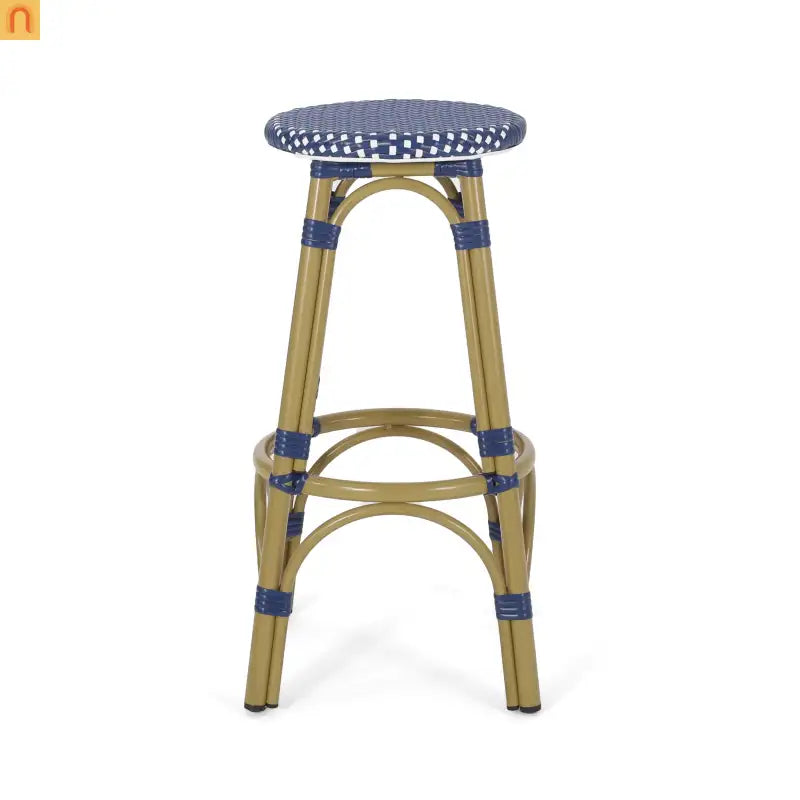 Bar Stool Set French Backless Pe Rattan Aluminum Navy Blue 29.5 Inch
