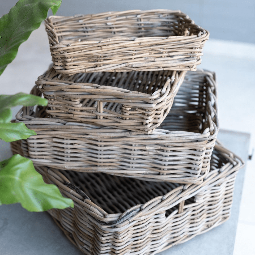 Handwoven Rattan Rectangular Basket Tray