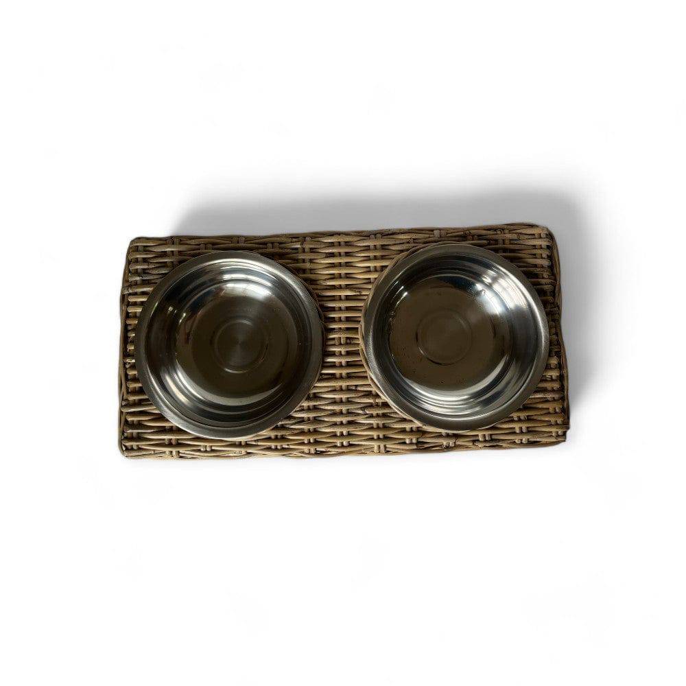 Handwoven Rattan Double Pet Feeder
