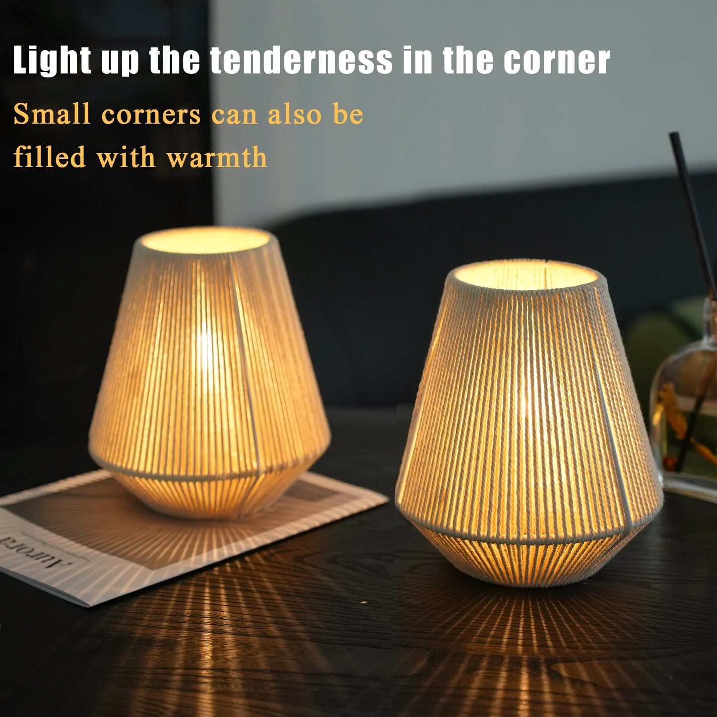 Set of 2 8" H Woven Lampshade Table Lamps