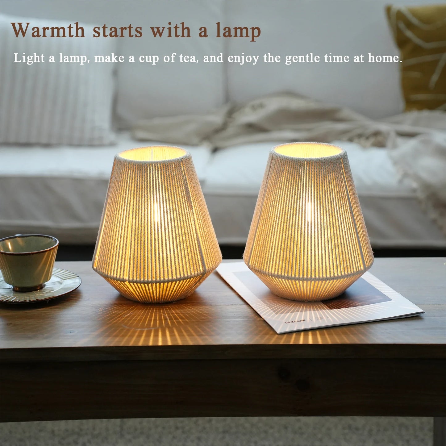 Set of 2 8" H Woven Lampshade Table Lamps