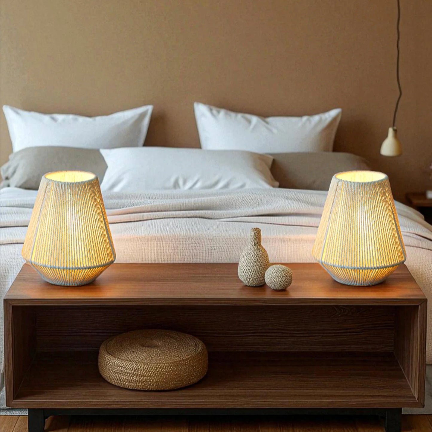 Set of 2 8" H Woven Lampshade Table Lamps