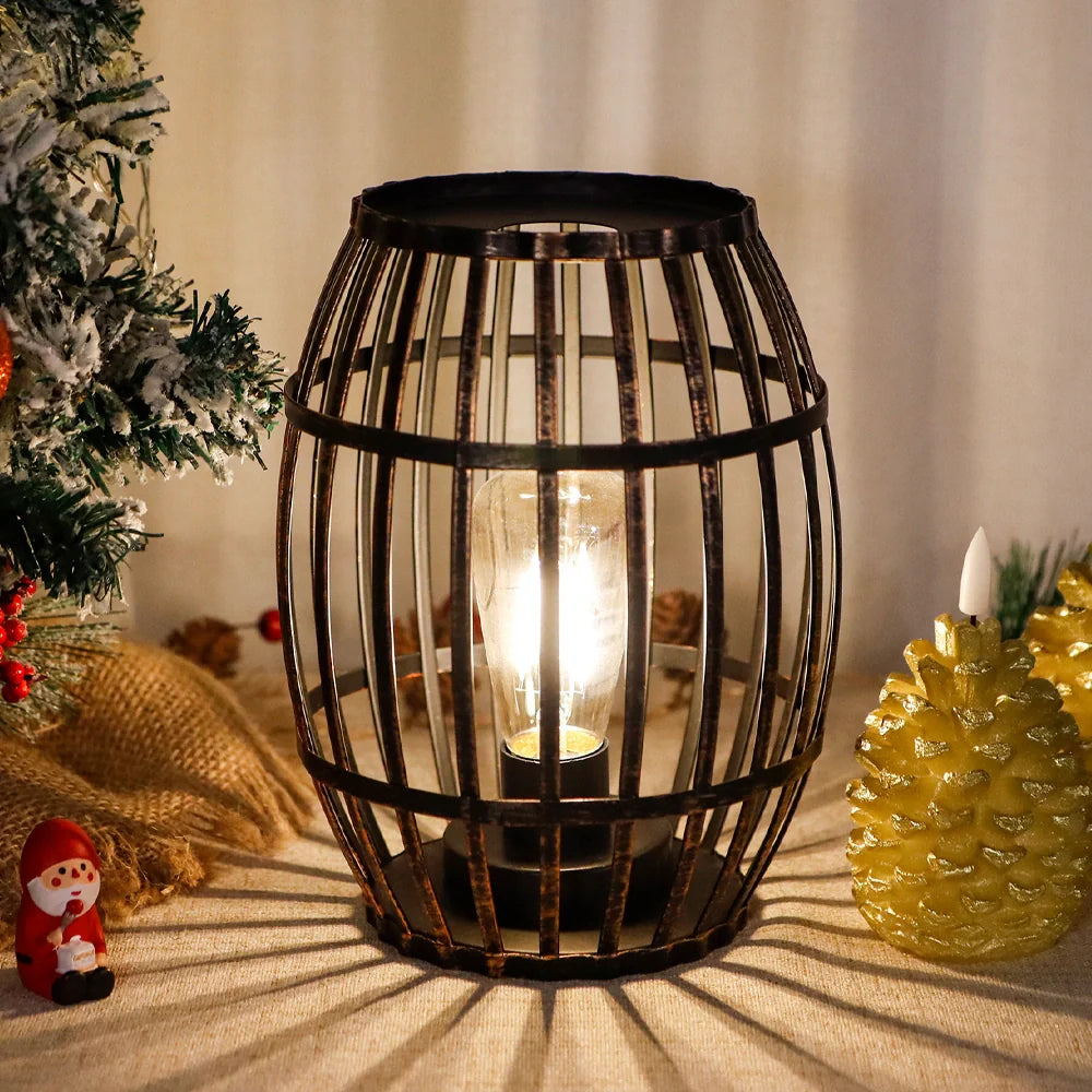 8"H Cordless Metal Wine Barrel Lamp(Black Brushed Gold)