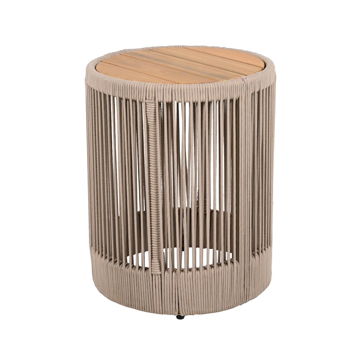 Outdoor Rattan rope & Acacia Wood Side Table - Patio Balcony Furniture for