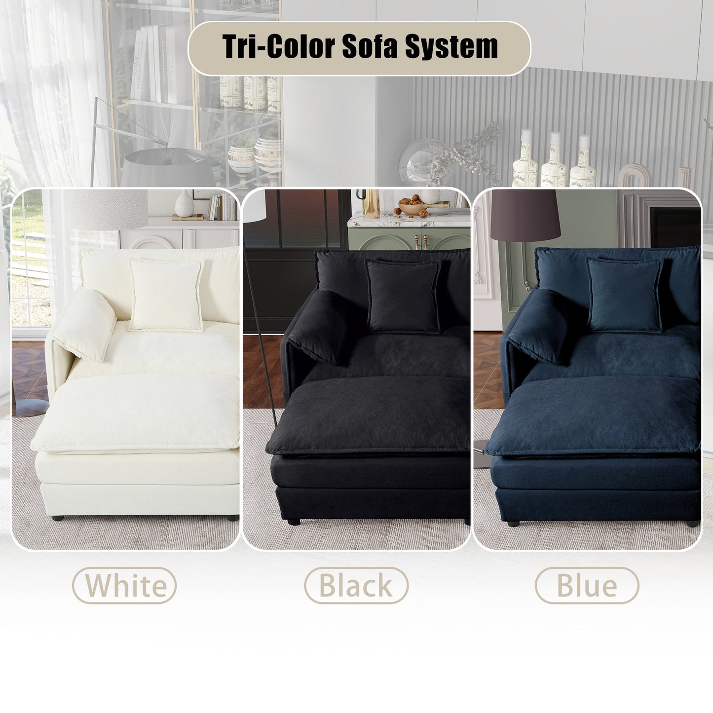 Oversized Deep Seat Sectional Sofa Modern Chenille Cloud Couch Large 3 Seater Modular Sofa with 3 Pillows