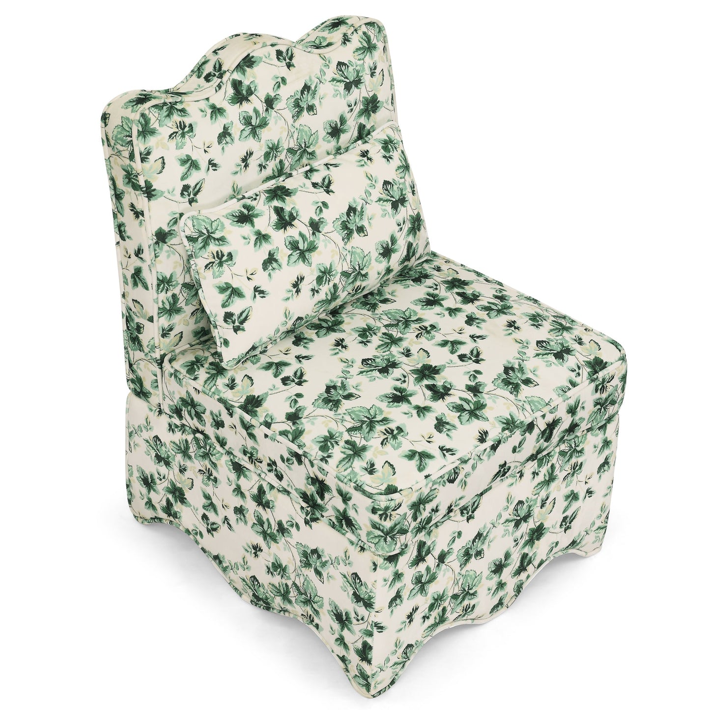 Dining Chair Flannelette Floral Green Armless Wood Frame 25x26x35 In