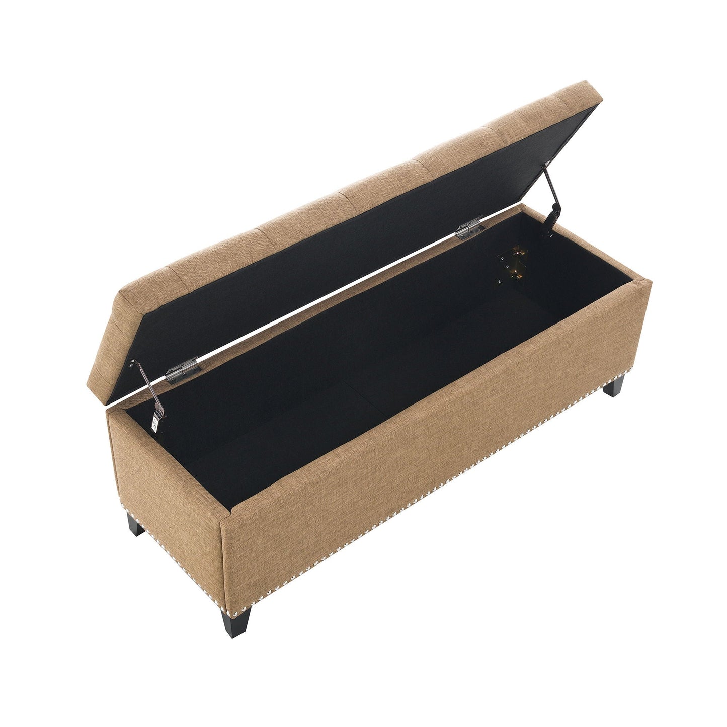 Button Tufted Storage Ottoman, Living Room Bench With Safety Close Hinge - Brown